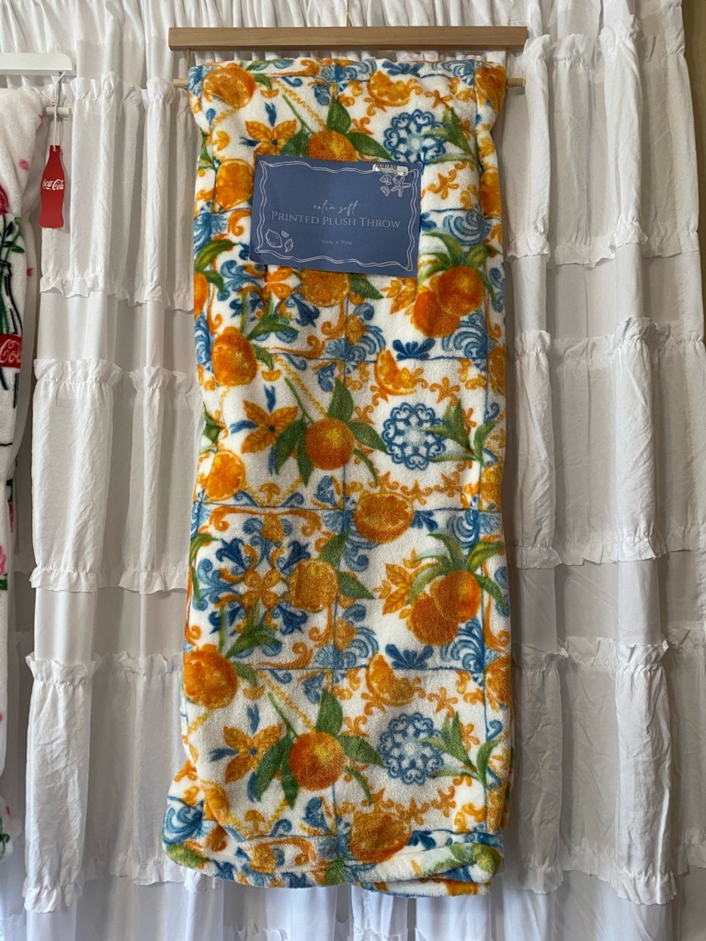 Printed Plush Throw - Orange & Blue Floral